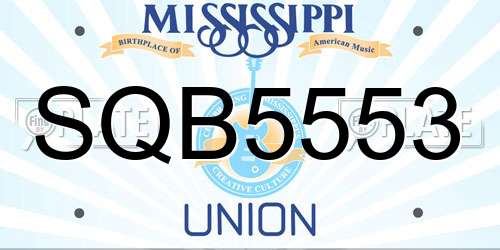 SQB5553 Mississippi License Plate