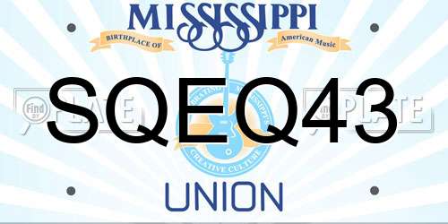 SQEQ43 Mississippi License Plate
