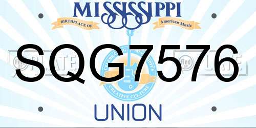 SQG7576 Mississippi License Plate