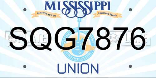 SQG7876 Mississippi License Plate