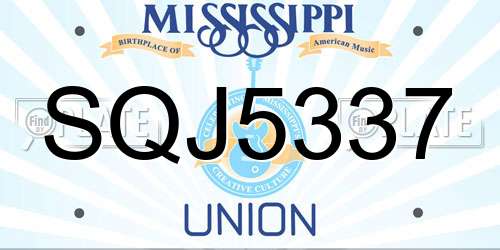 SQJ5337 Mississippi License Plate