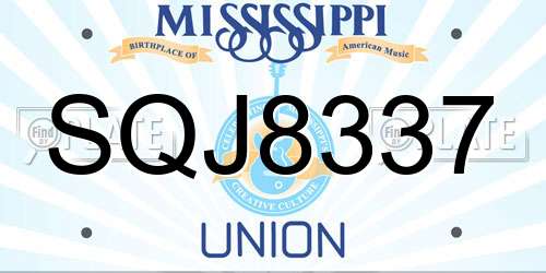 SQJ8337 Mississippi License Plate