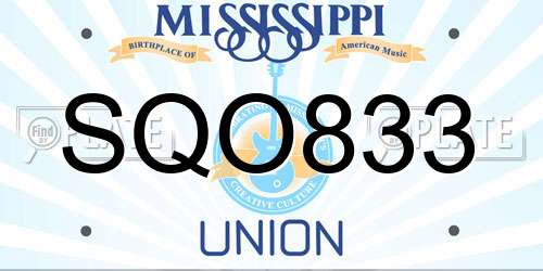 SQO833 Mississippi License Plate