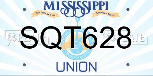 SQT628 Mississippi License Plate