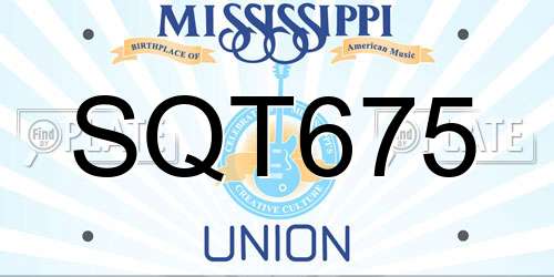 SQT675 Mississippi License Plate