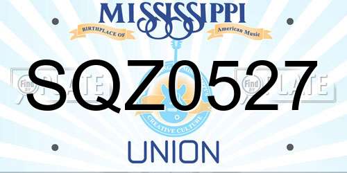 SQZ0527 Mississippi License Plate