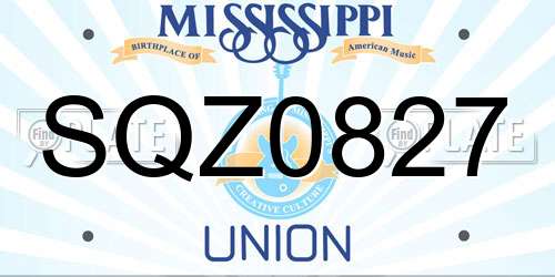 SQZ0827 Mississippi License Plate