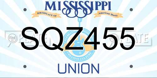 SQZ455 Mississippi License Plate