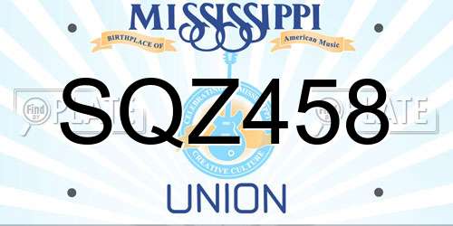 SQZ458 Mississippi License Plate