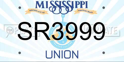 SR3999 Mississippi License Plate