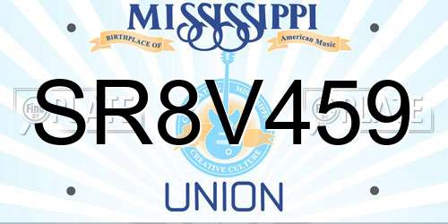SR8V459 Mississippi License Plate