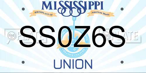 SS0Z6S Mississippi License Plate