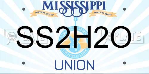 SS2H2O Mississippi License Plate