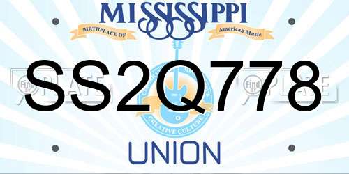 SS2Q778 Mississippi License Plate