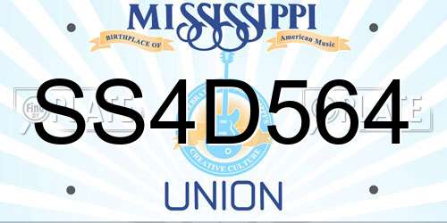 SS4D564 Mississippi License Plate