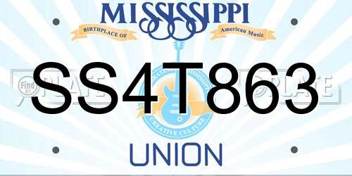 SS4T863 Mississippi License Plate