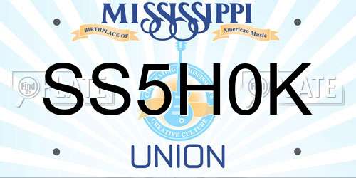SS5H0K Mississippi License Plate