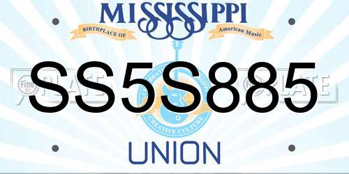 SS5S885 Mississippi License Plate