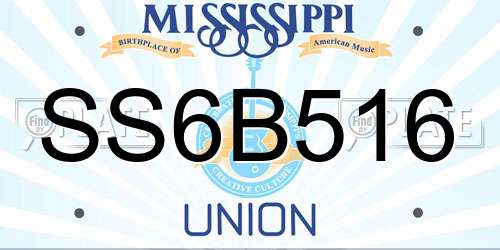 SS6B516 Mississippi License Plate