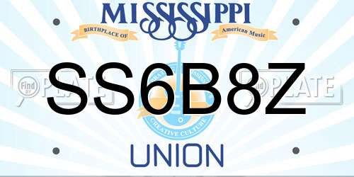 SS6B8Z Mississippi License Plate