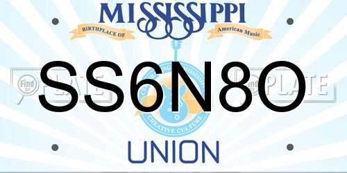 SS6N8O Mississippi License Plate