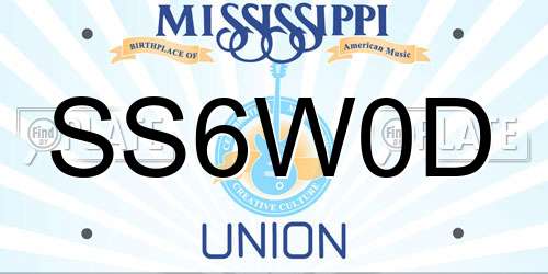 SS6W0D Mississippi License Plate