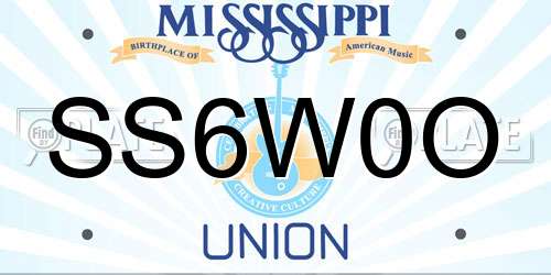 SS6W0O Mississippi License Plate