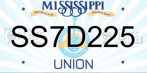 SS7D225 Mississippi License Plate