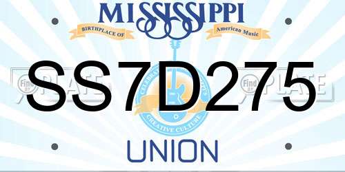 SS7D275 Mississippi License Plate