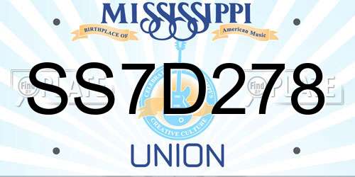SS7D278 Mississippi License Plate