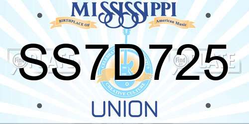 SS7D725 Mississippi License Plate