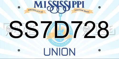 SS7D728 Mississippi License Plate