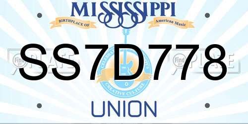 SS7D778 Mississippi License Plate