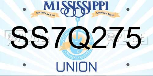 SS7Q275 Mississippi License Plate
