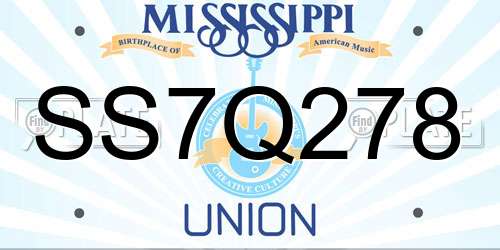 SS7Q278 Mississippi License Plate