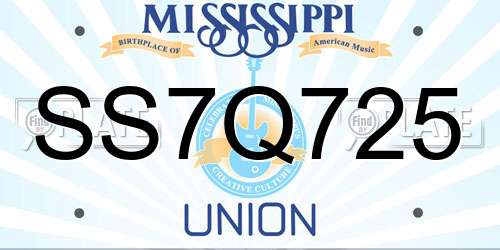 SS7Q725 Mississippi License Plate