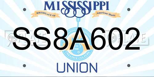SS8A602 Mississippi License Plate