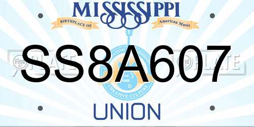 SS8A607 Mississippi License Plate