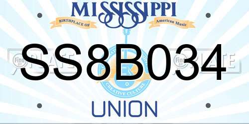 SS8B034 Mississippi License Plate