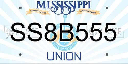 SS8B555 Mississippi License Plate