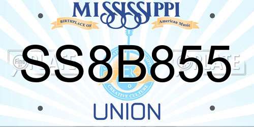 SS8B855 Mississippi License Plate
