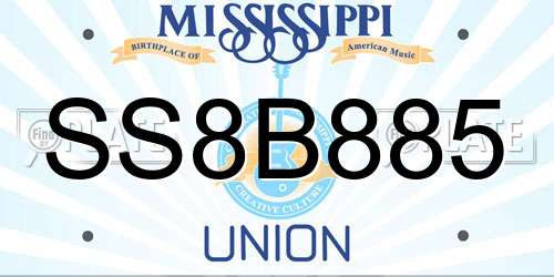 SS8B885 Mississippi License Plate