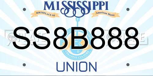 SS8B888 Mississippi License Plate
