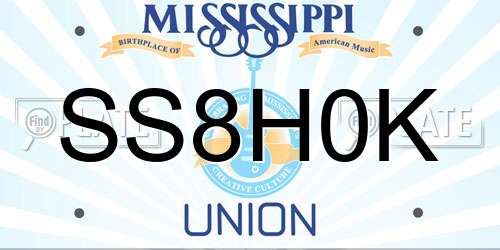 SS8H0K Mississippi License Plate