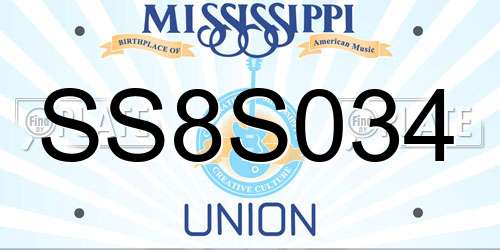 SS8S034 Mississippi License Plate