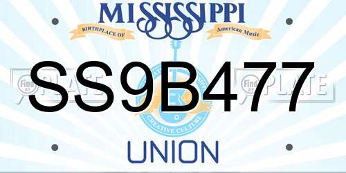 SS9B477 Mississippi License Plate