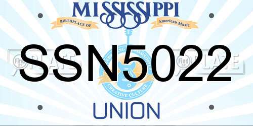 SSN5022 Mississippi License Plate
