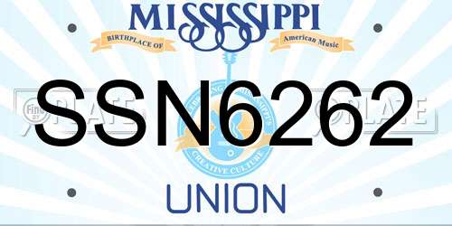 SSN6262 Mississippi License Plate
