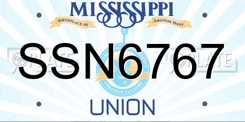 SSN6767 Mississippi License Plate