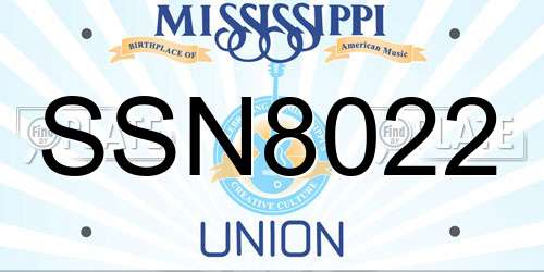 SSN8022 Mississippi License Plate